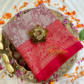 Taupe with Red Kora Muslin Saree-VS1713